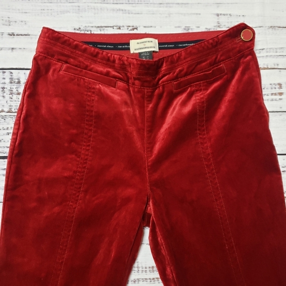 Anthropologie The Essential Slim Red High Waist Velvet pants Trousers  Size 2 - Picture 3 of 14